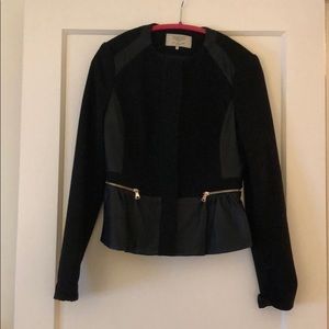 Black wool mini jacket with peplum faux leather